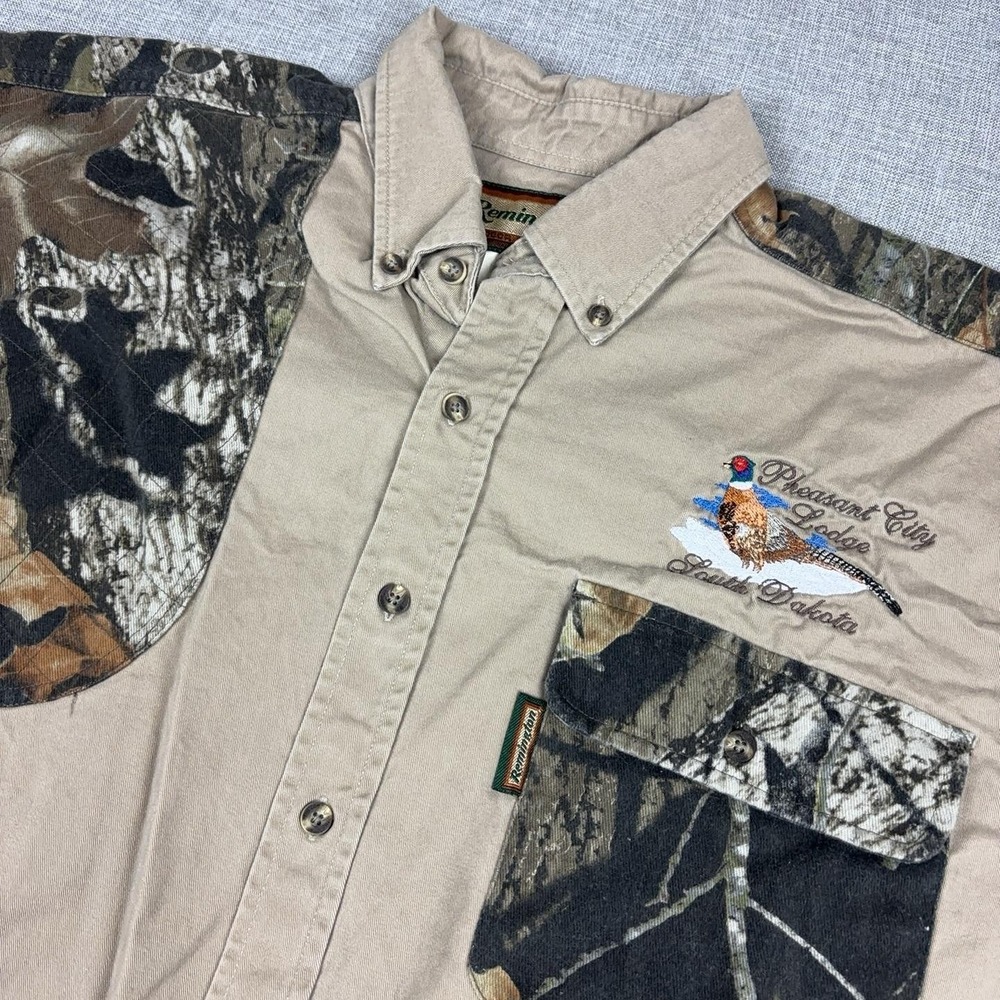 Remington Shirt Mens XL Beige Camo Long Sleeve Hunting Button Up Pheasant Lodge